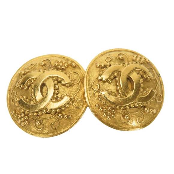 CHANEL Authentic Gold Logo Earrings